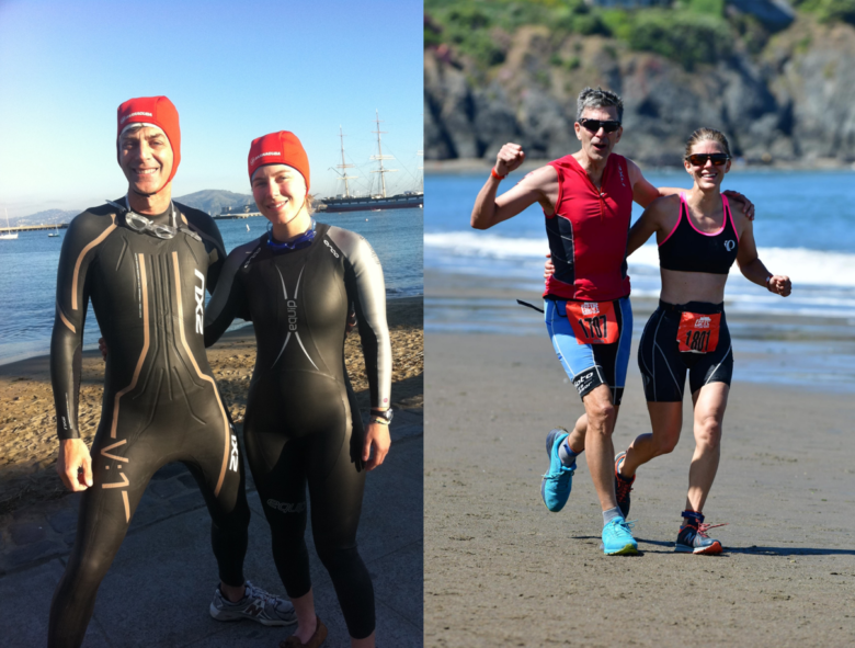 From training days to race days, family plays a big part in Ashley's triathlon experiences. Pictured here with dad Steve Titan.